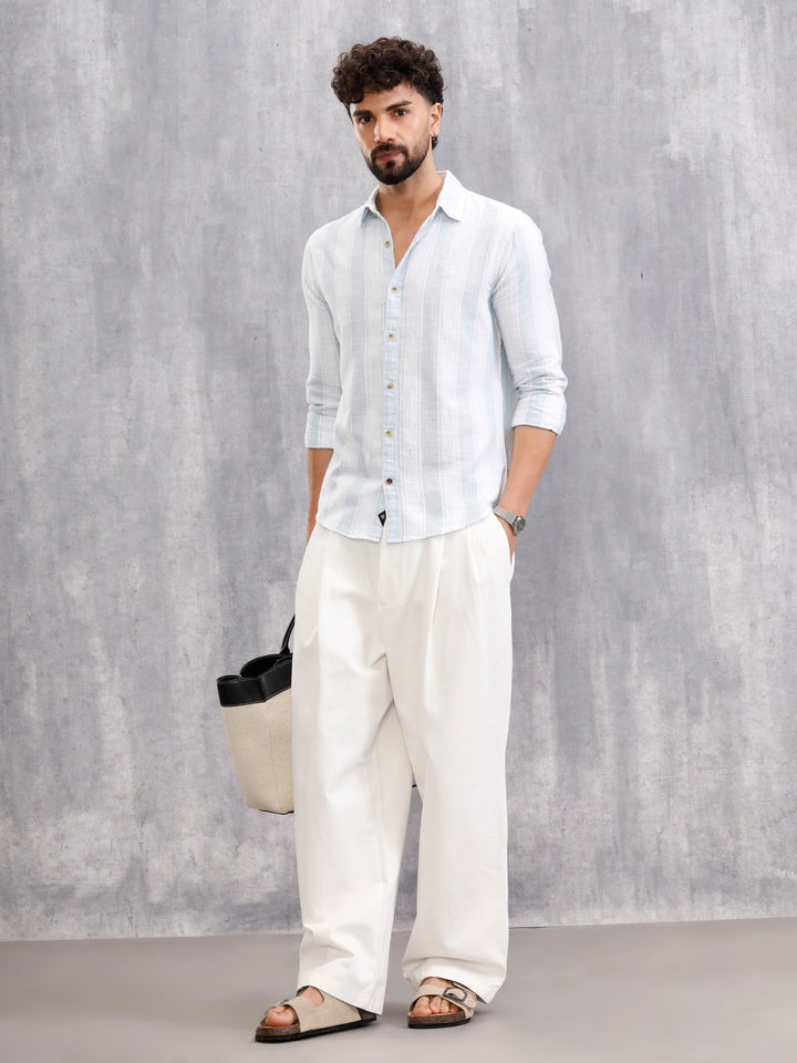 Herrinbone Stripe Light Weight Shirt | Blue
