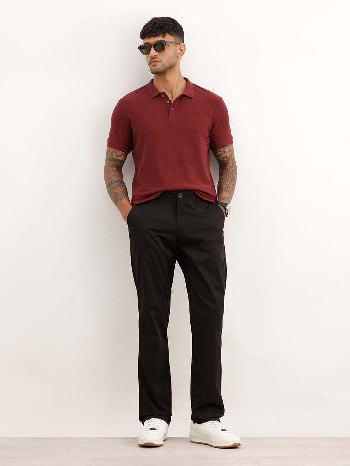 Solid Straight Fit Trouser | Black