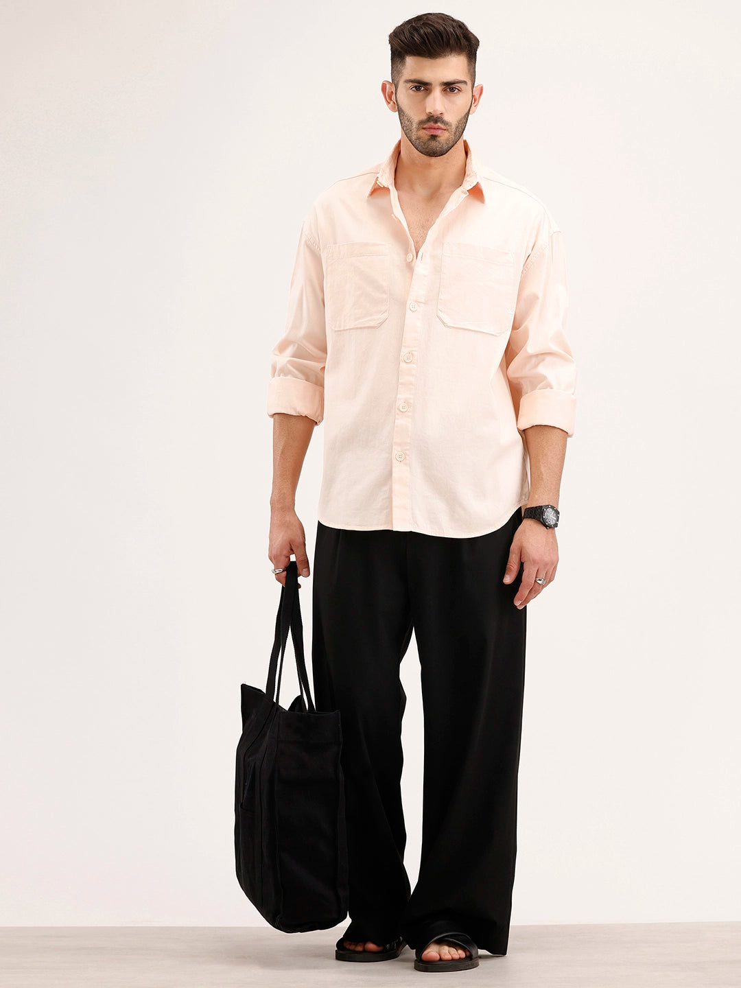 Oversized Fit Double Pocket Shirt | Peach