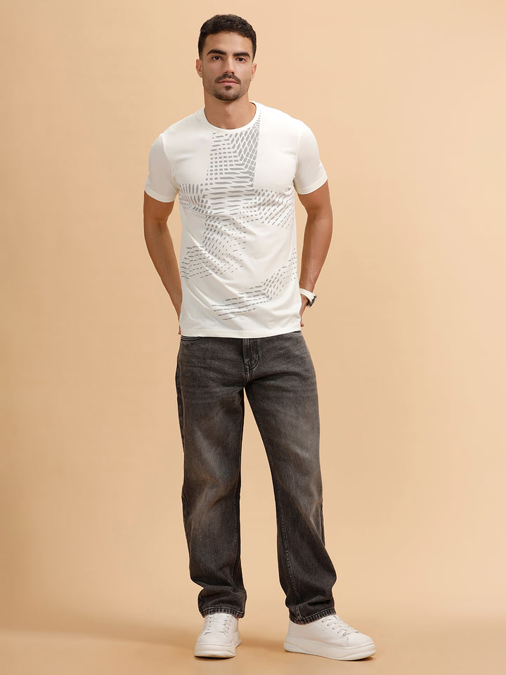 Panel Printed Regular Fit T-Shirt | White