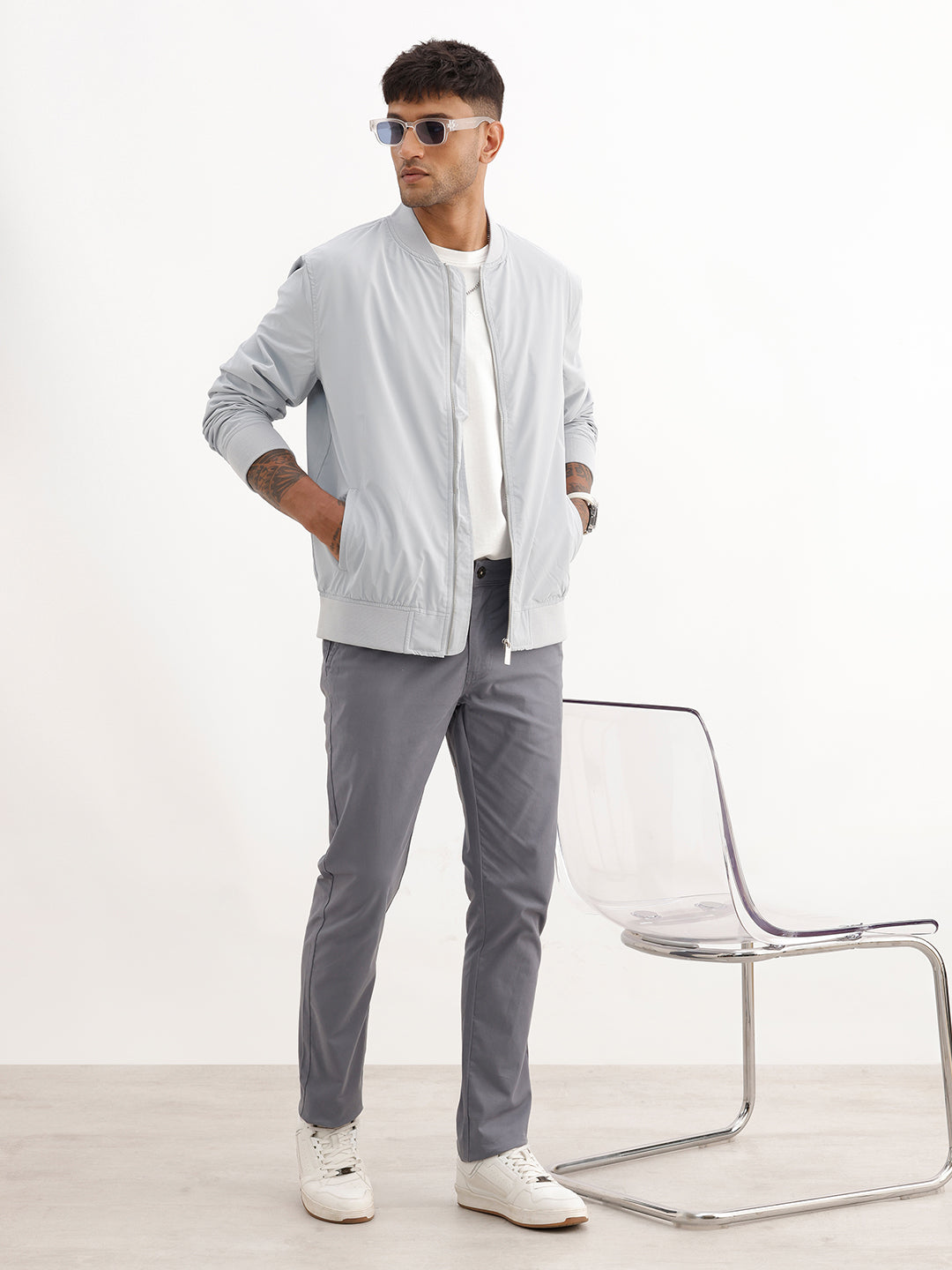 Solid Regular Fit Zipper Jacket | Grey
