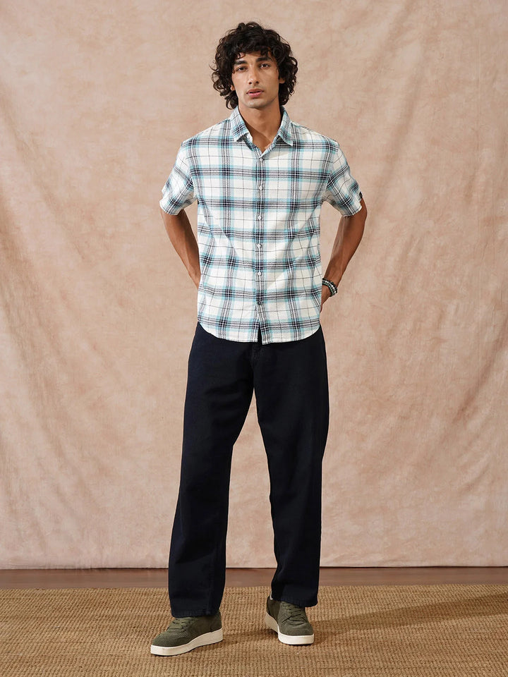 Textured Checks Comfort Fit Shirt | Blue