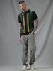 Vintage Stripes Flat Knit Black Polo T-Shirt