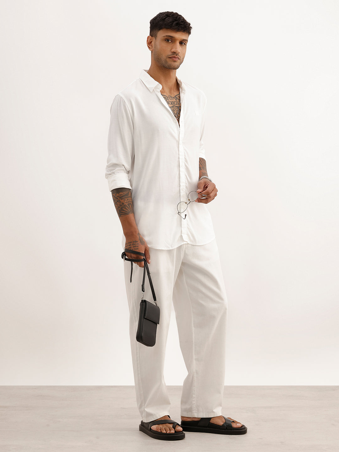 Solid Slim Fit Full Sleeve Shirt | Off White