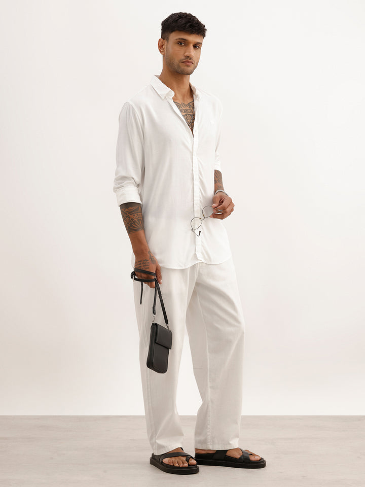 Solid Slim Fit Full Sleeve Shirt | Off White