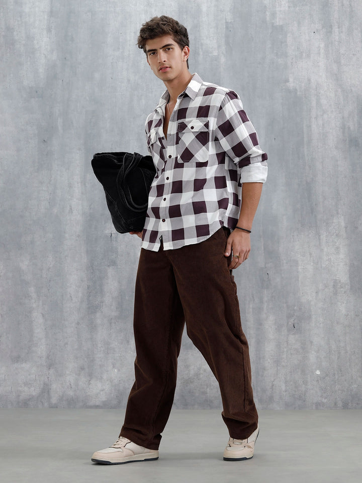 Men Checkered Pattern Comfort Fit Shirt | Brown