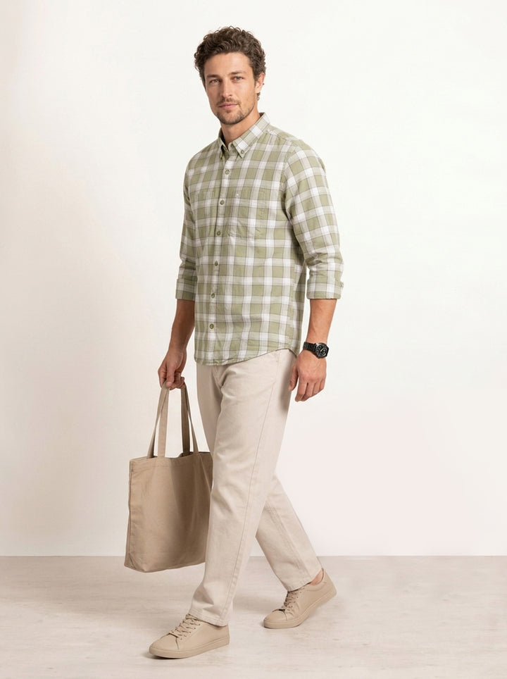 Regular Slim Fit Checkered Shirt | Khaki