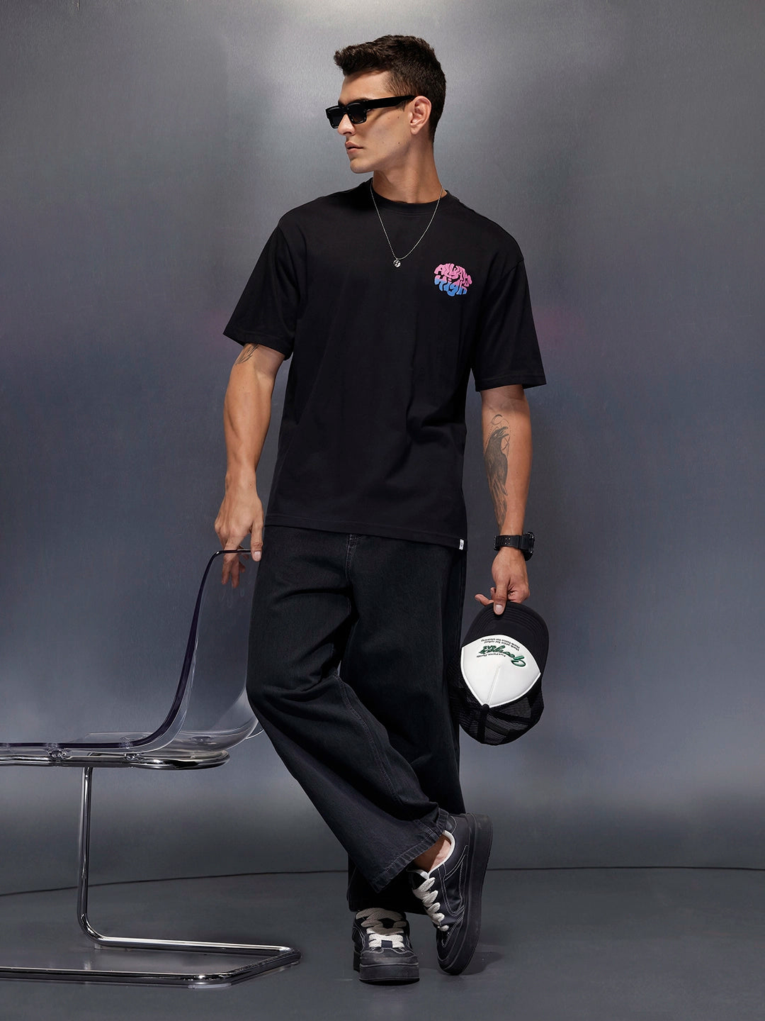 Men's oversized tee with back print | Black