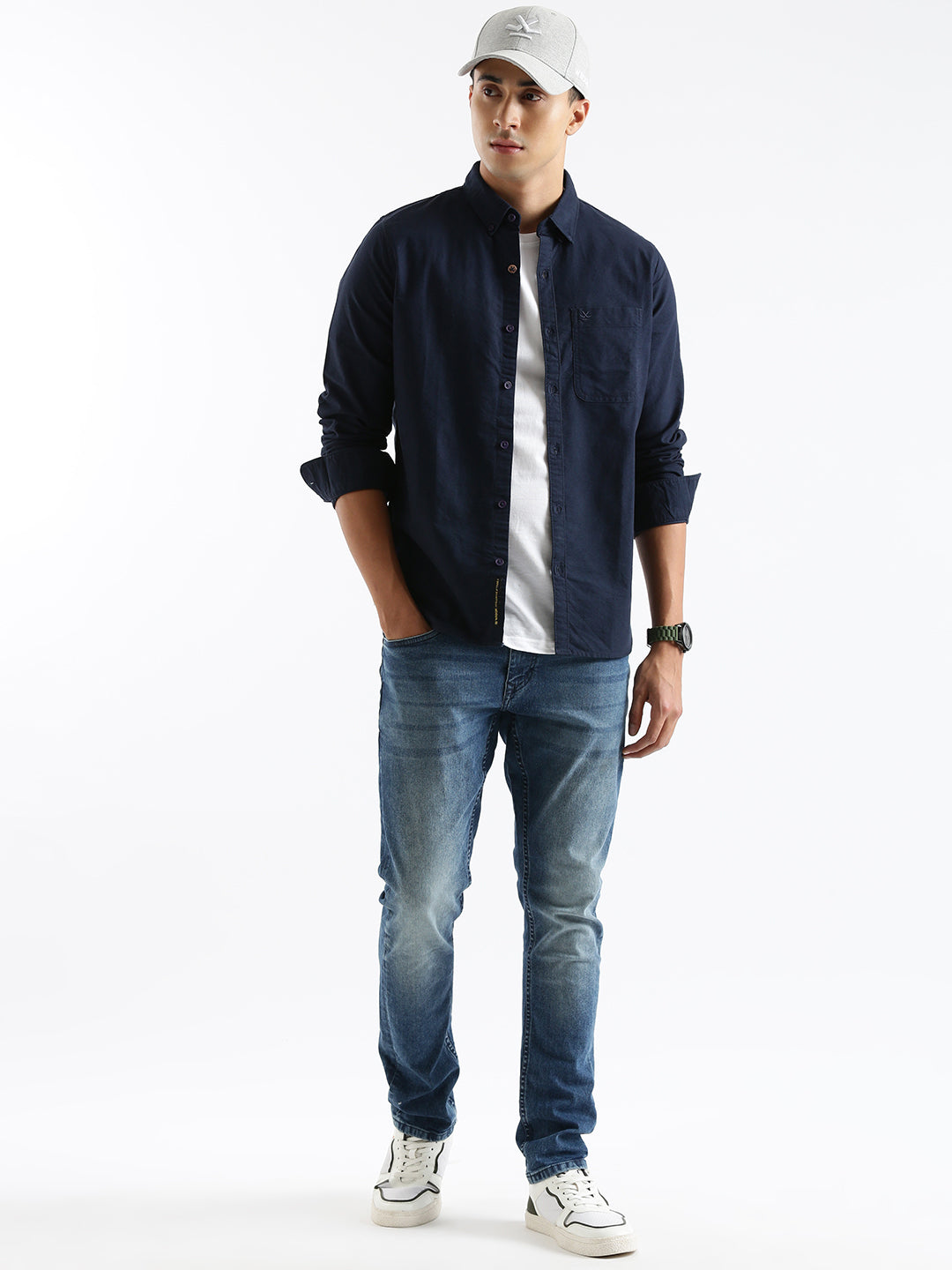 Solid Navy Button Down Shirt