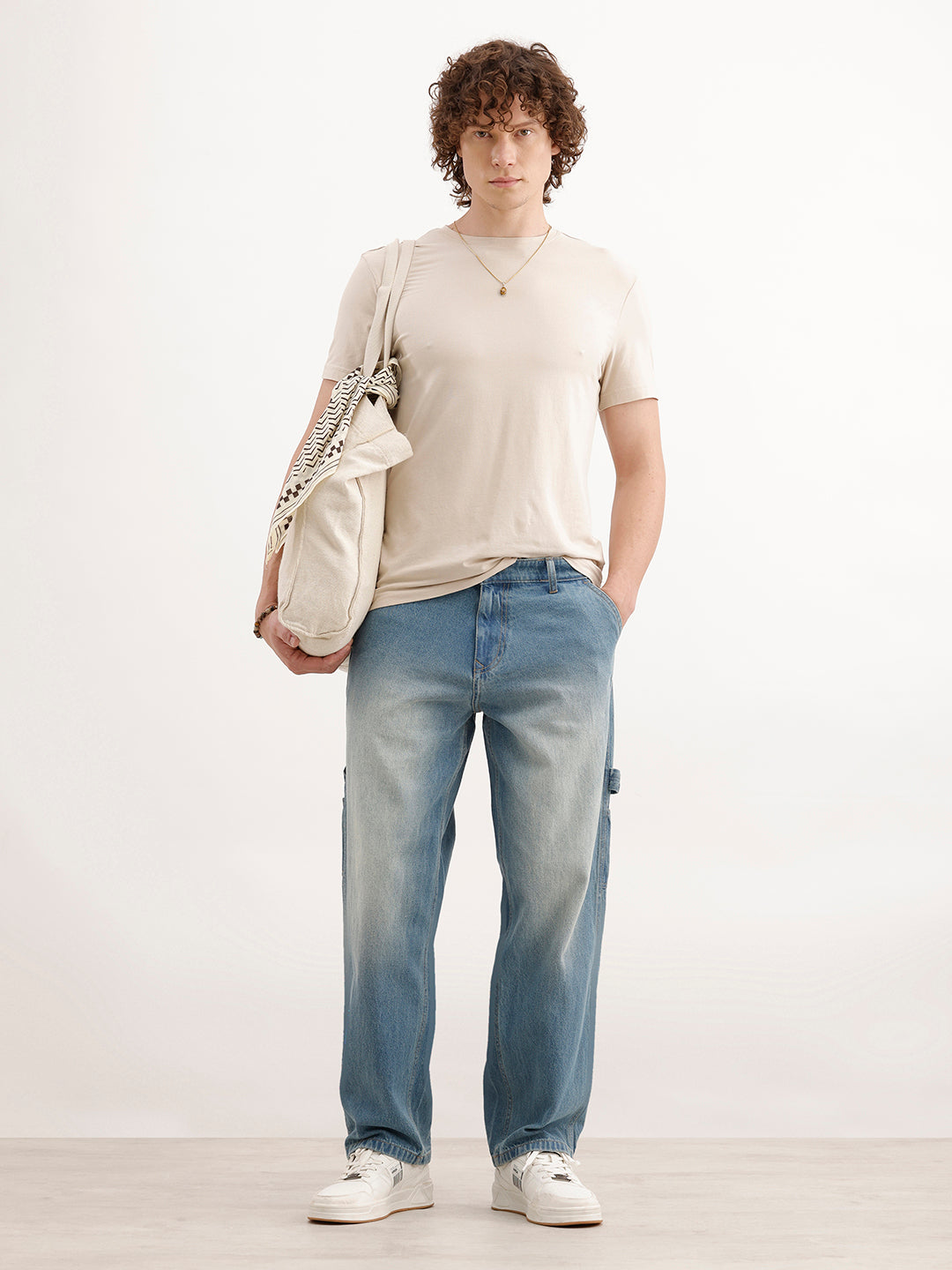 Loose Fit Faded Denim Jeans  | Light Blue