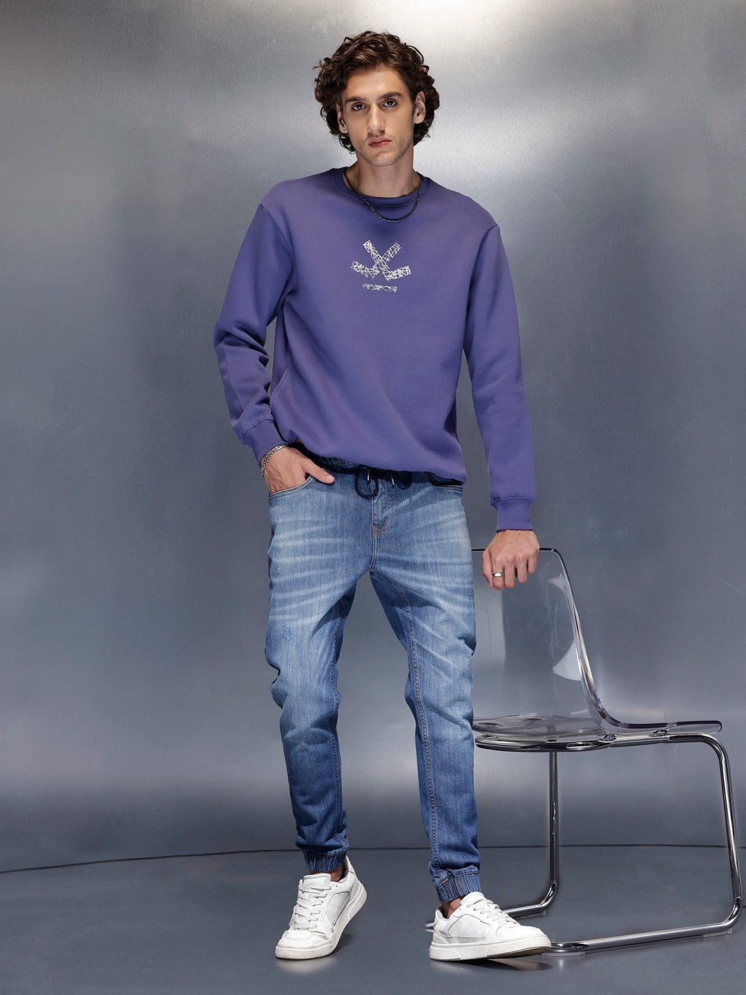 Men’s light washed jogger fit jeans | Med Stone