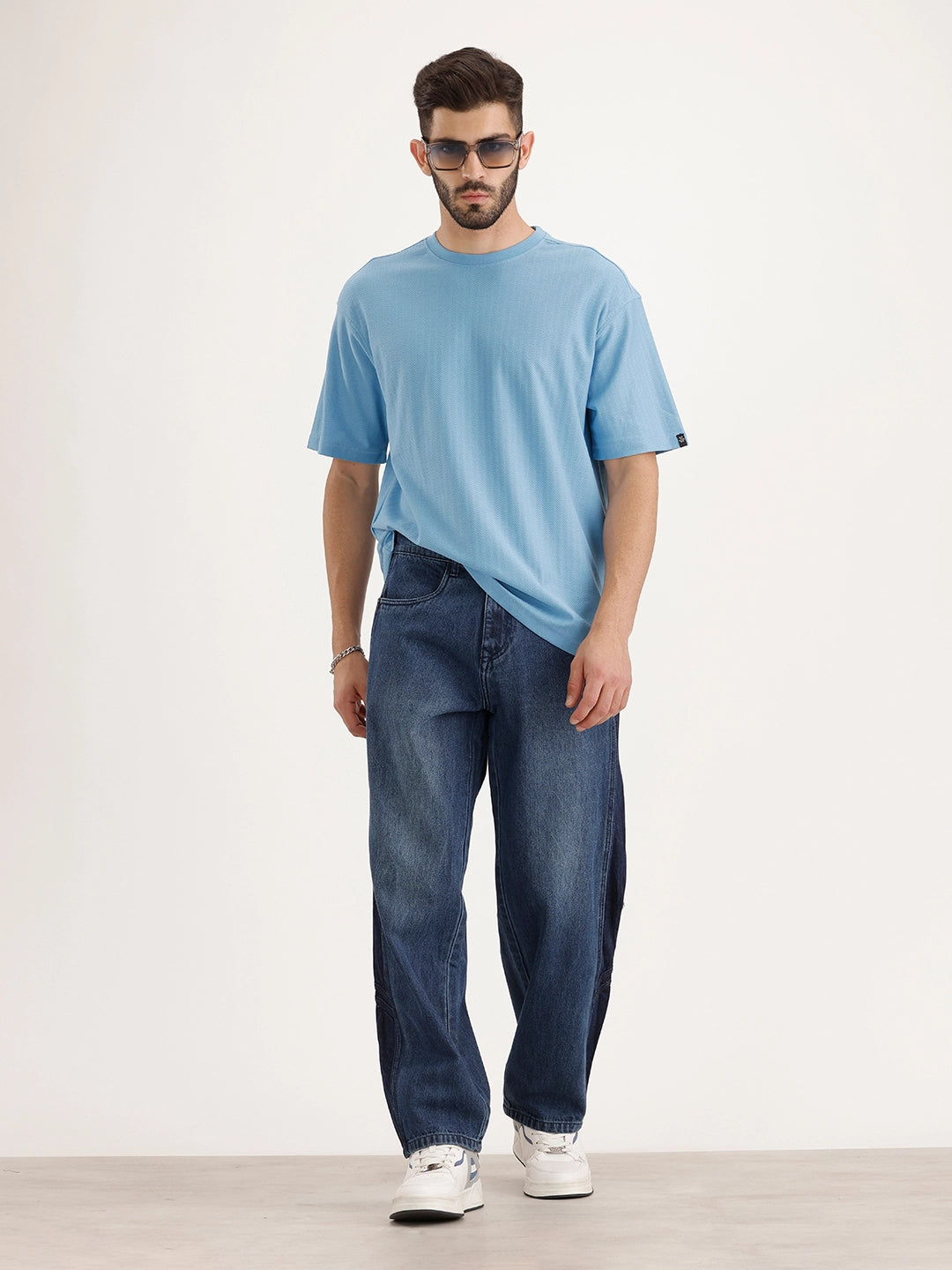 Loose Fit Cut & Sew Denim Jeans | Blue