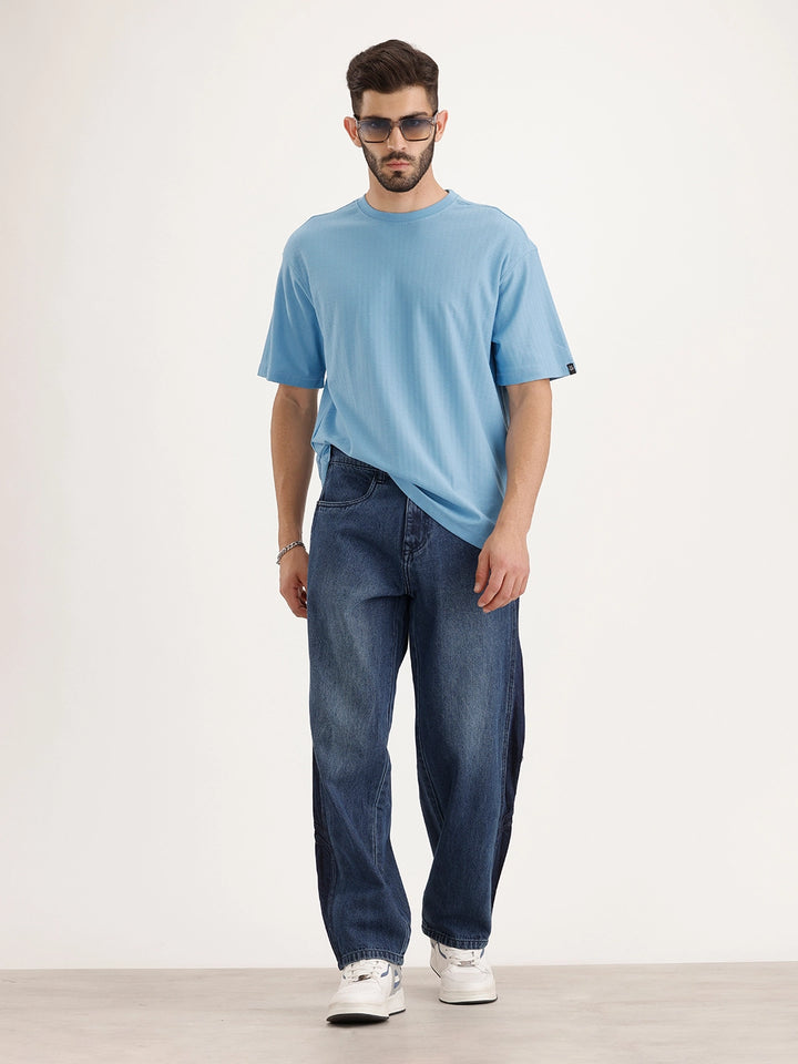 Loose Fit Cut & Sew Denim Jeans | Blue