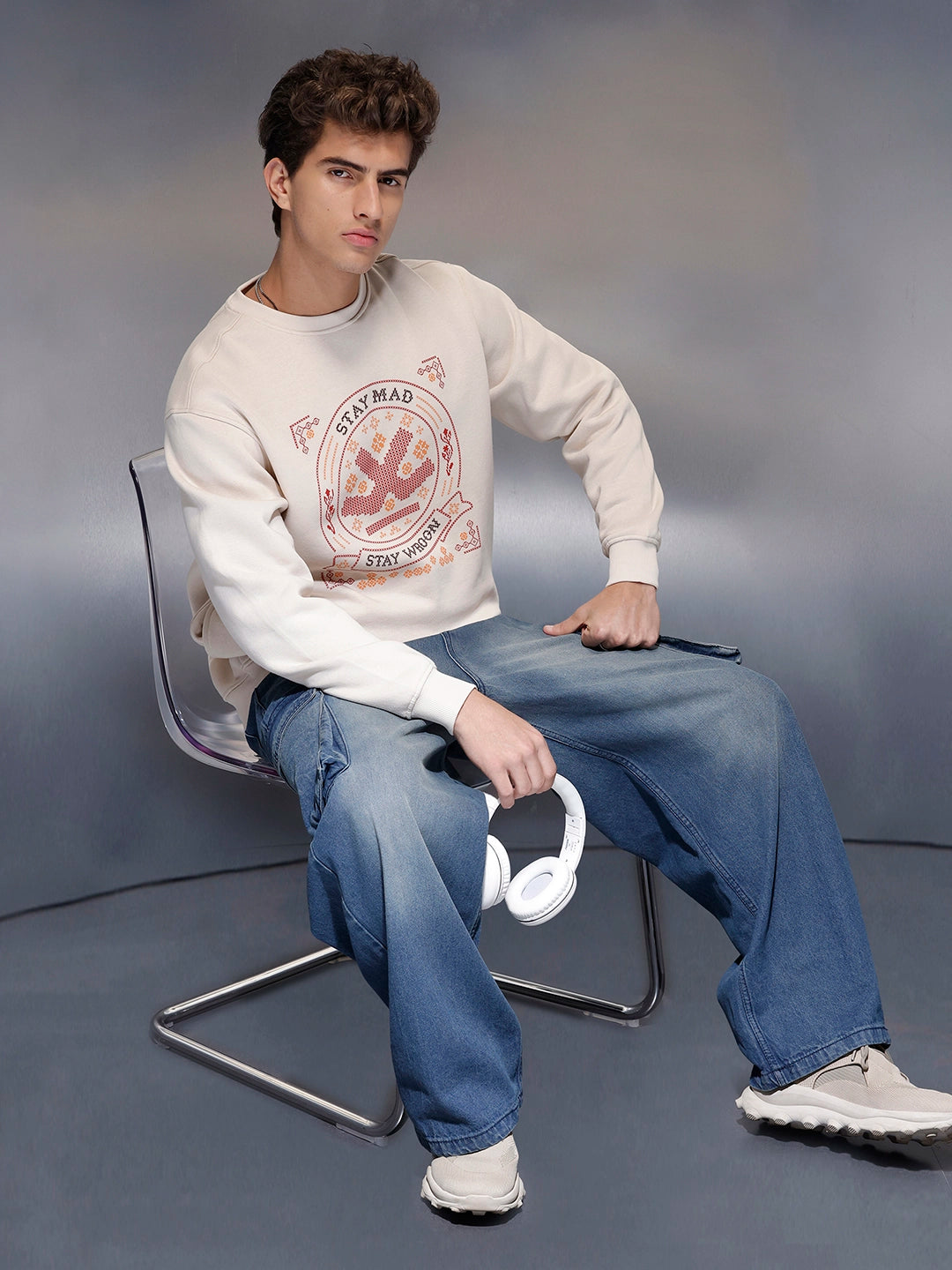 Soft Beige Casual Graphic Sweater | Beige