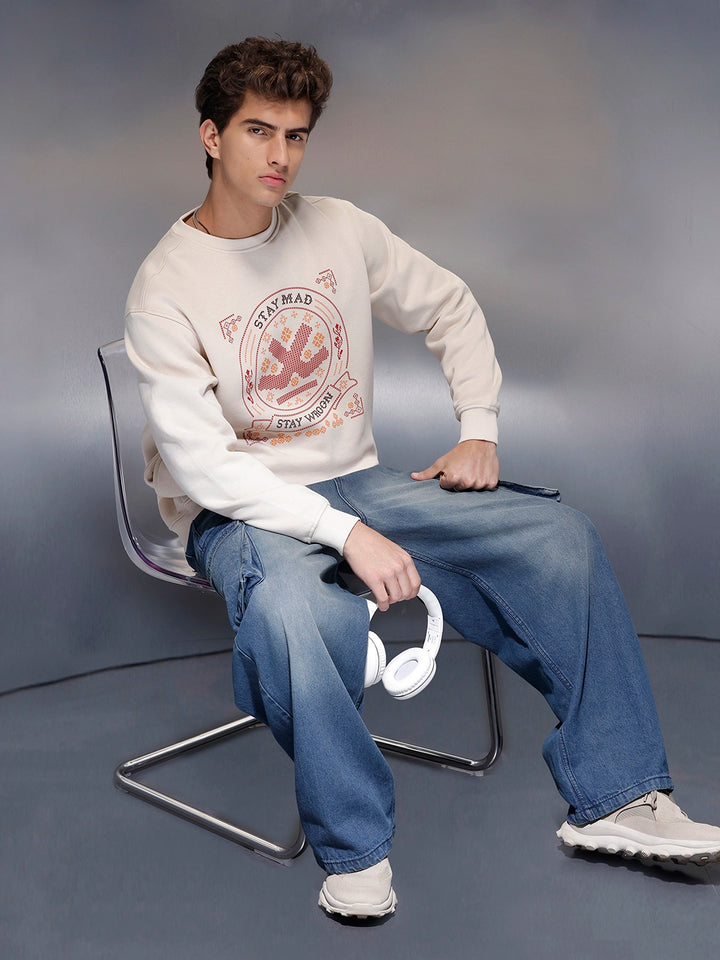 Soft Beige Casual Graphic Sweater | Beige