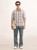 Slim Fit Checkered Linen Shirt | Brown