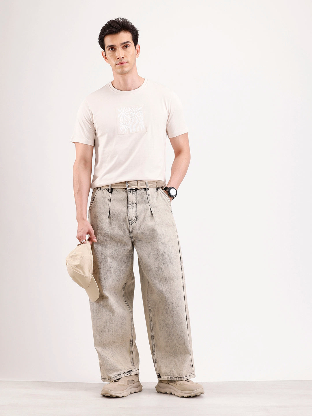 Classic Emroidered Patch T-Shirt   |  Beige
