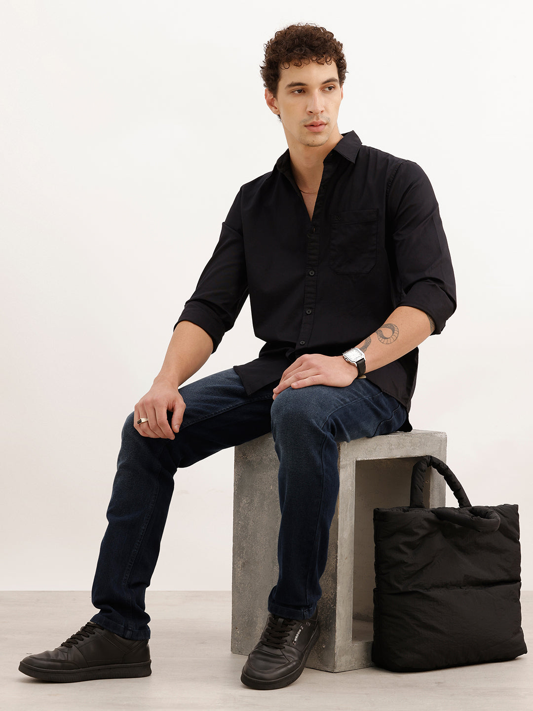 Solid Regular Fit Full Sleeve Shirt | Black