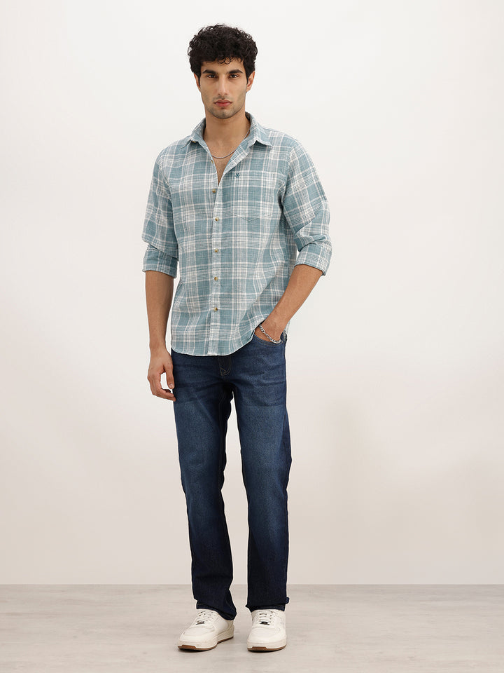 Slim Fit Checkered Full Sleeve Shirt | Blue