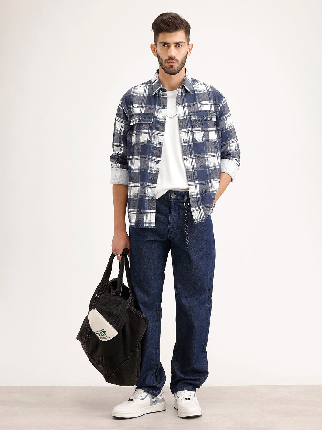 Comfort Fit Double Pocket Checkered Shirt | Blue