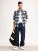 Comfort Fit Double Pocket Checkered Shirt | Blue