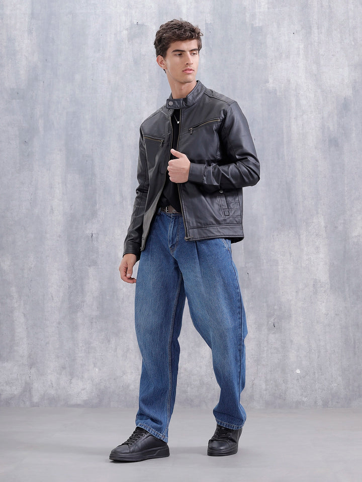Men's Casual Biker Jacket | Black