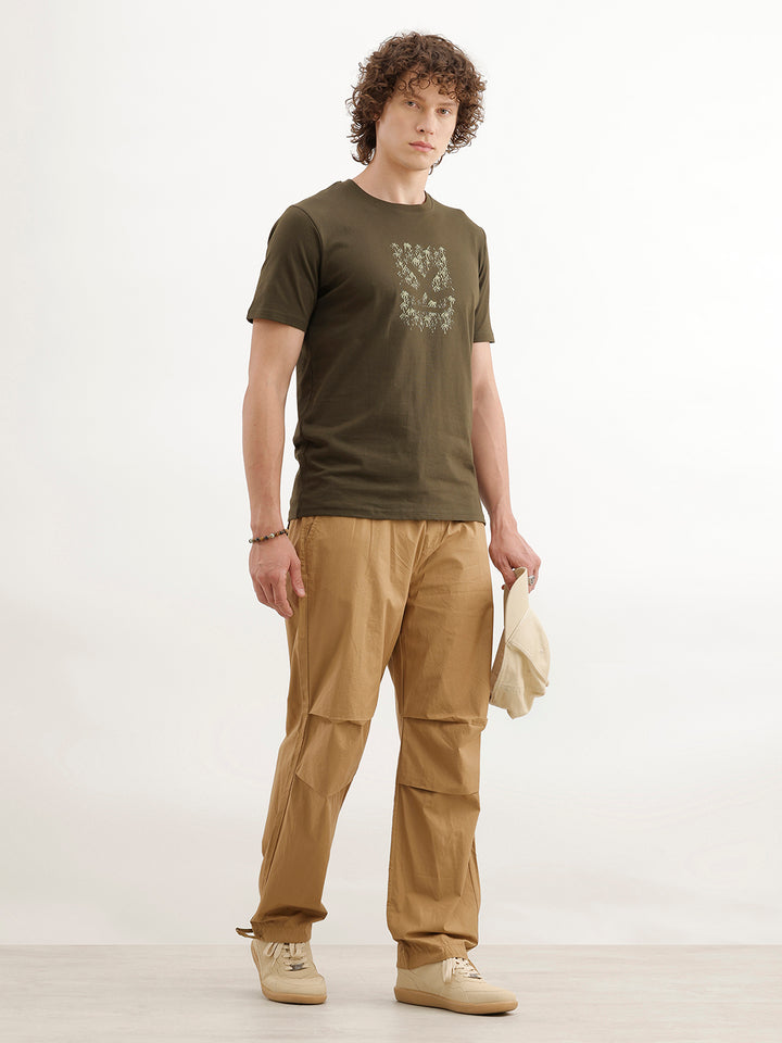 Slim Fit Puffer Printed T-Shirt  | Olive