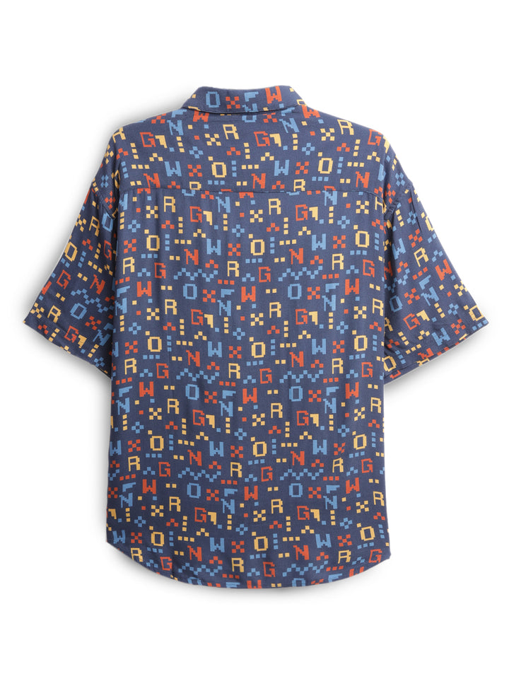 Wrogn Script Navy AOP Shirt