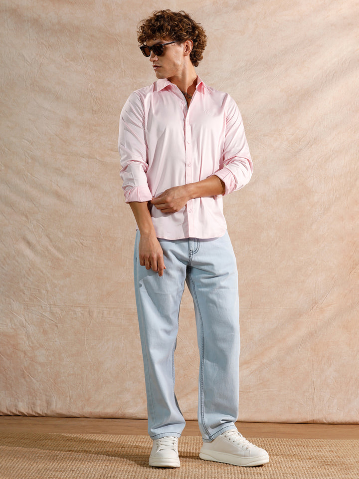 Solid Stretch Cotton Blend Shirt | Pink