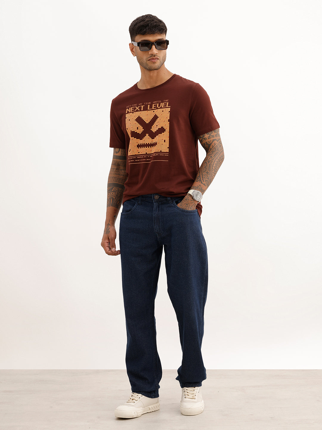 Slim Fit Placement Printed T-Shirt | Brown