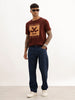 Slim Fit Placement Printed T-Shirt | Brown