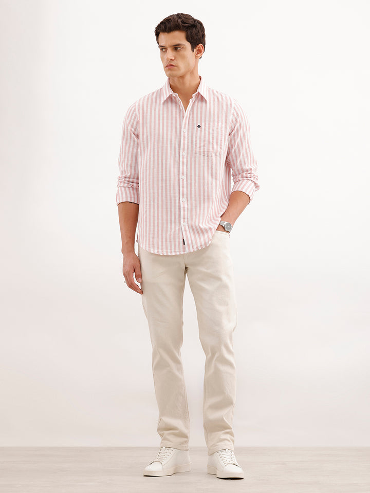 Classic Slim Fit Striped Shirt  | Pink