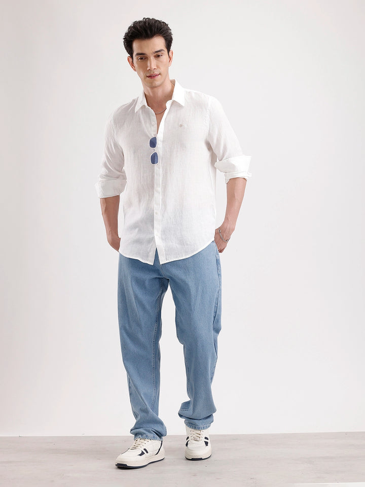 Solid Slim Fit Linen Blend Shirt  | White