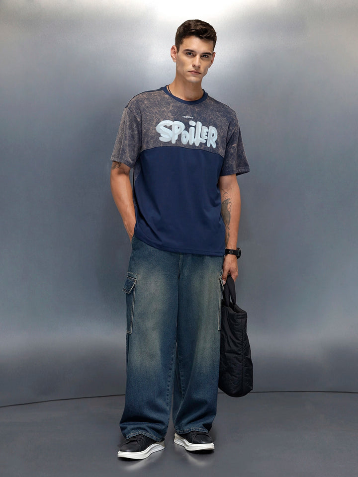 Washed Graphic Printed Oversized Fit T-Shirt | Blue
