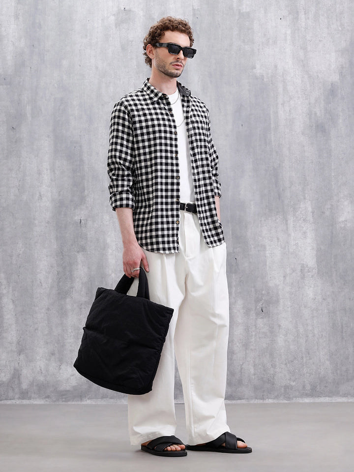 Seersucker Micro Checks Shirt | Black