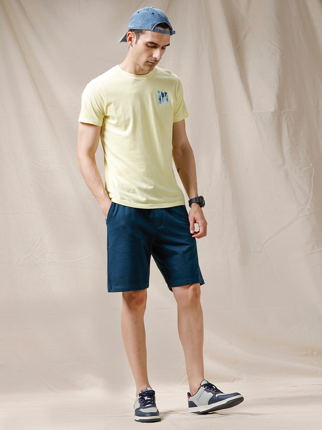 Solid Teal Shorts With PU Detailing