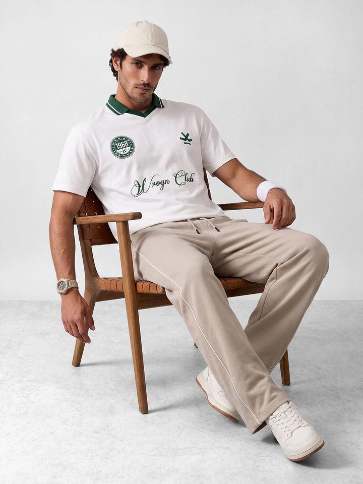 Oversized Contrast Collar Polo T-Shirt | Off White