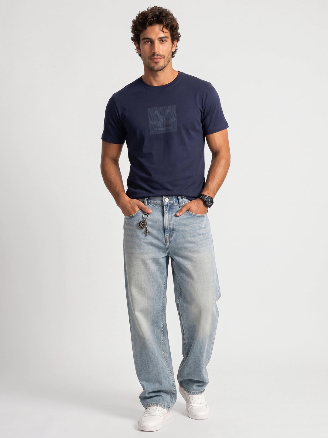 Slim Fit Placement Printed T-Shirt | Navy Blue