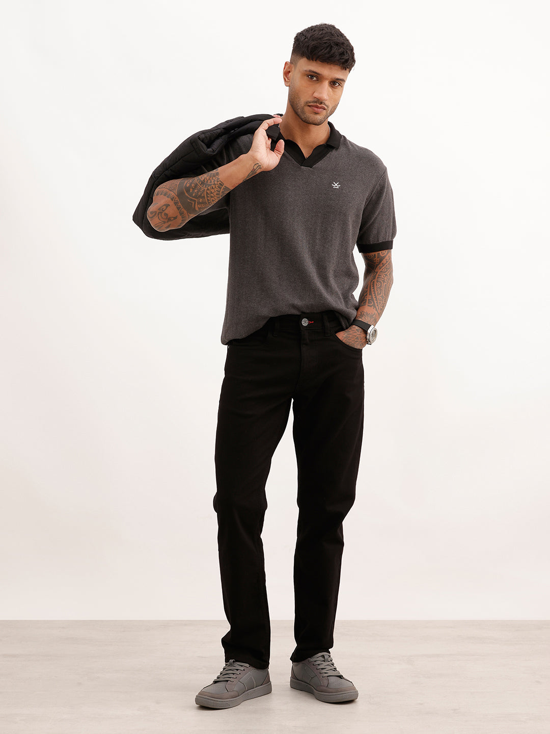 Solid Straight Fit Denim Jeans | Black