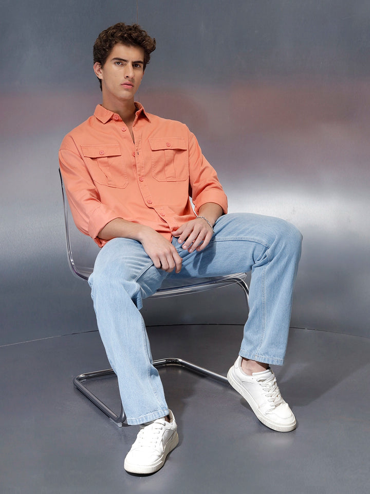 Men's oversize dual pocket shirt  | Peach