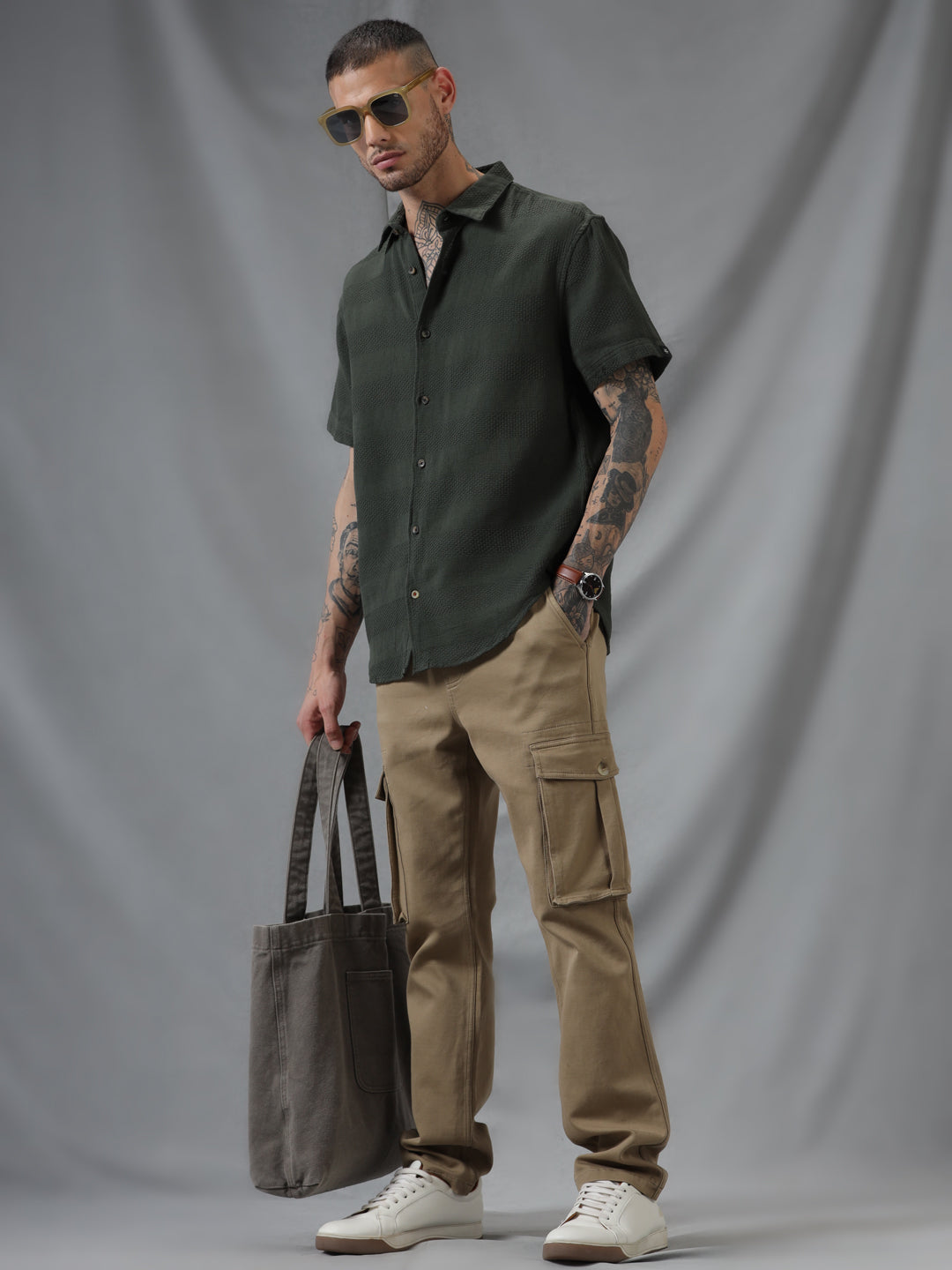 Olive Dobby Short Sleeve Shirt