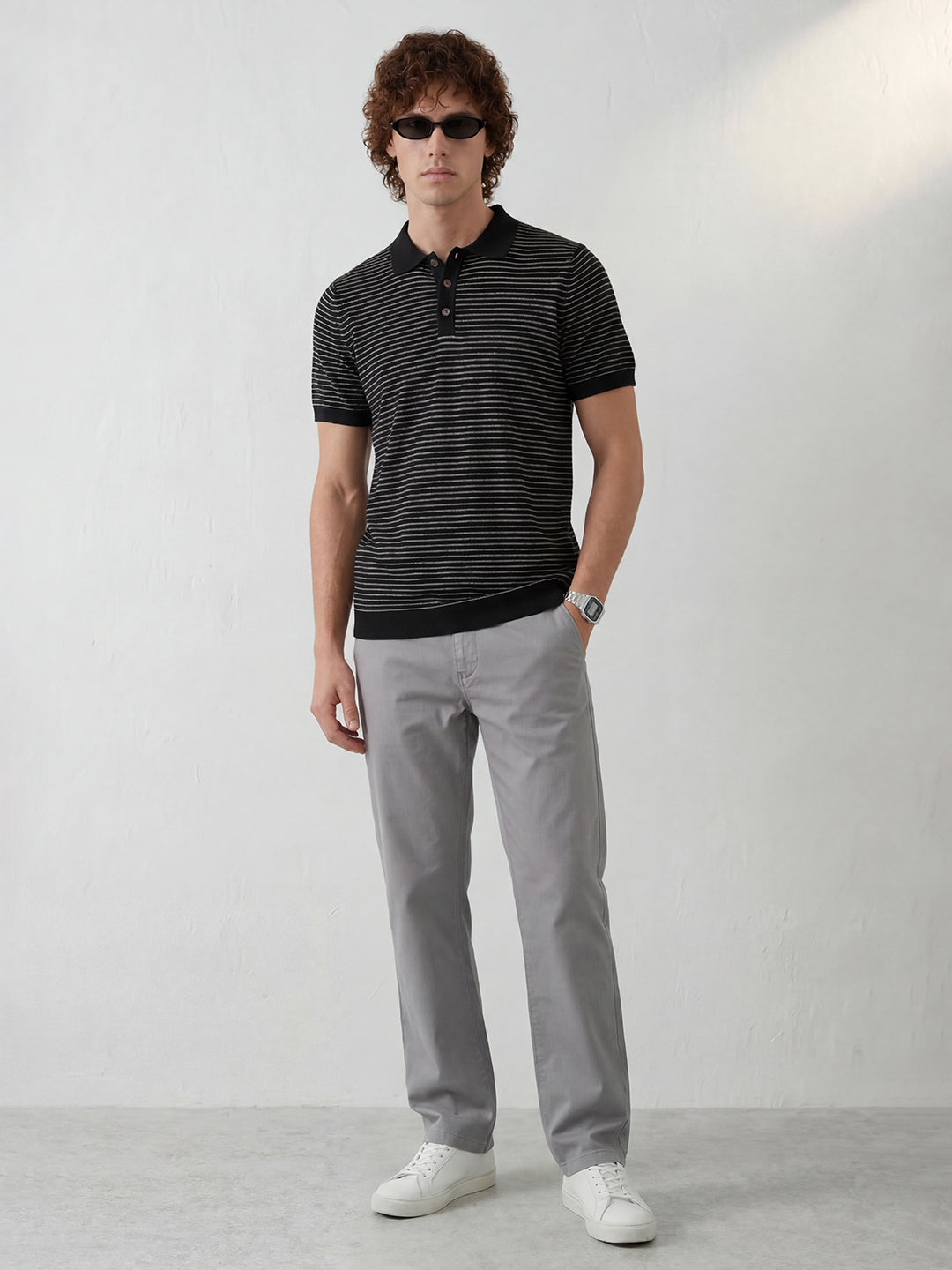 Slim Fit Striped Polo T-Shirt | Black