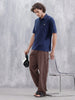 Men Solid Oversized Fit Casual Polo Collar T-shirt | Blue