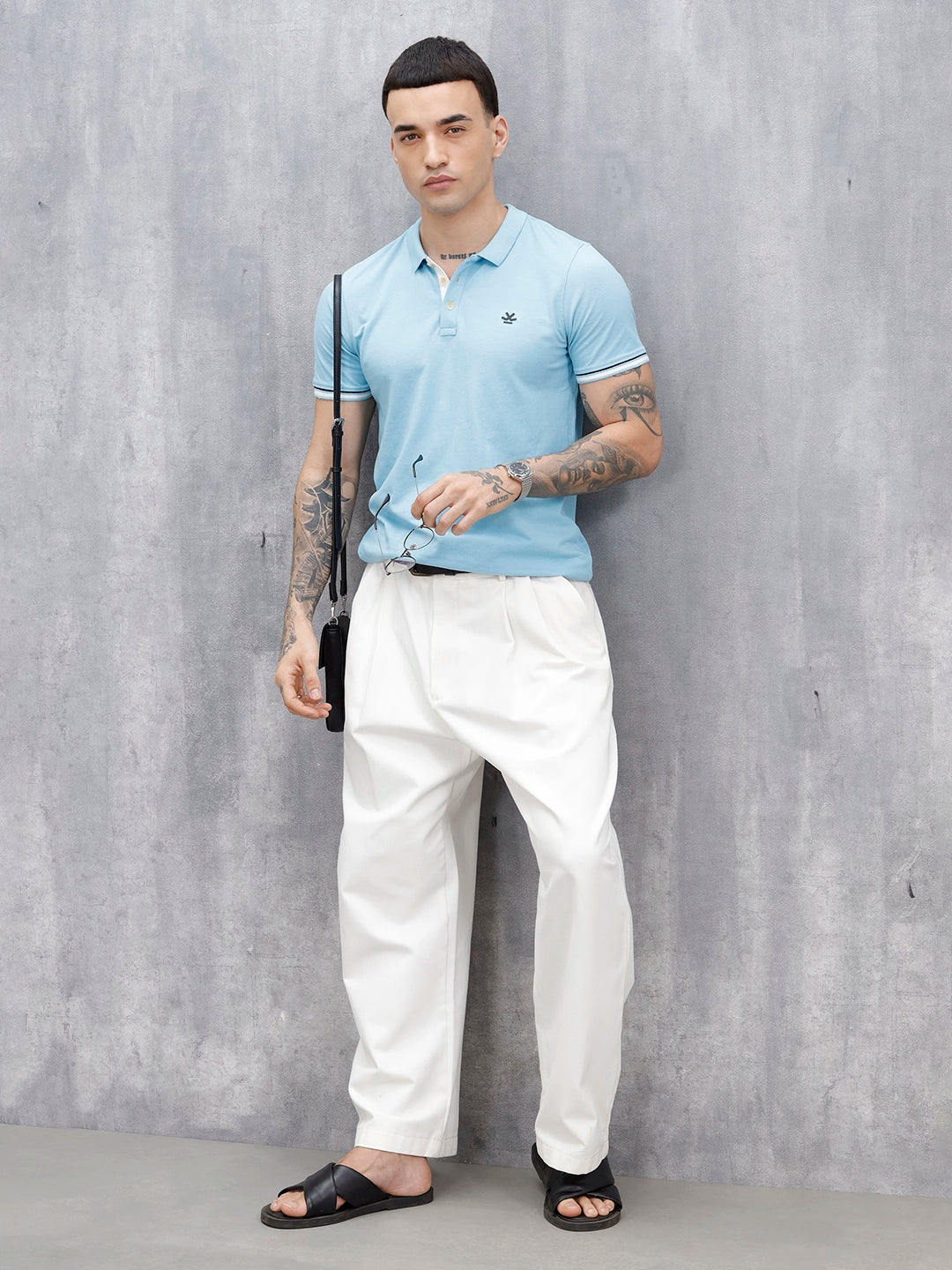 Wrogn Men's Refined Polo T-Shirt | Light Blue