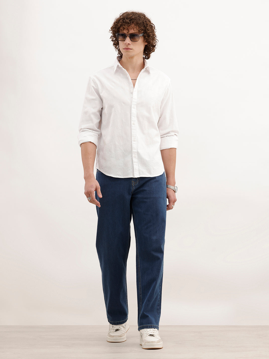 Solid Comfort Fit Textured Shirt | White