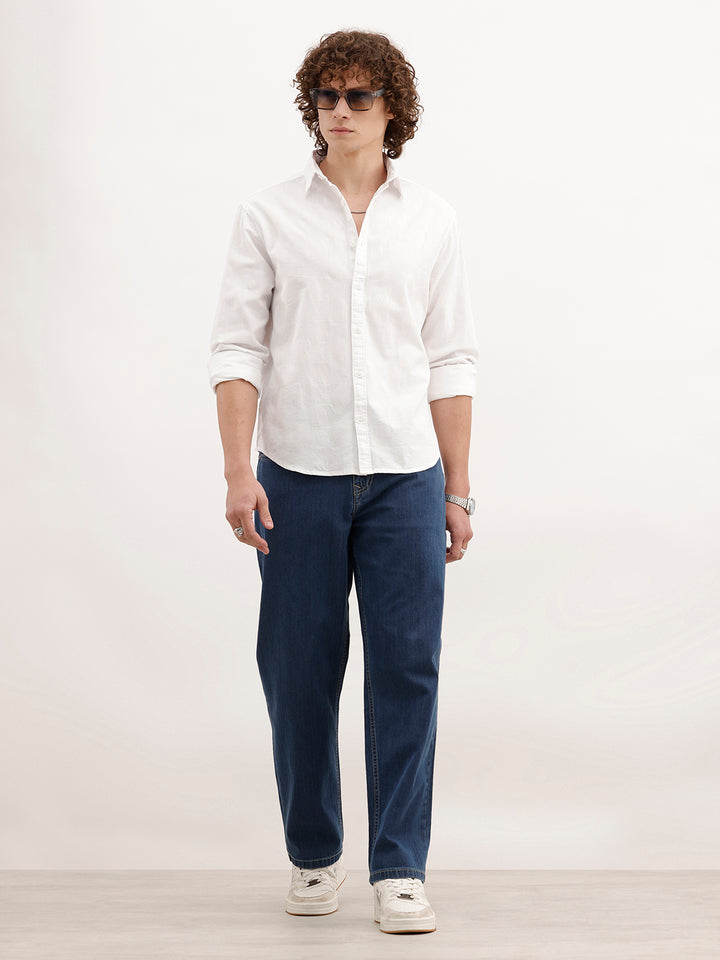 Solid Comfort Fit Textured Shirt | White