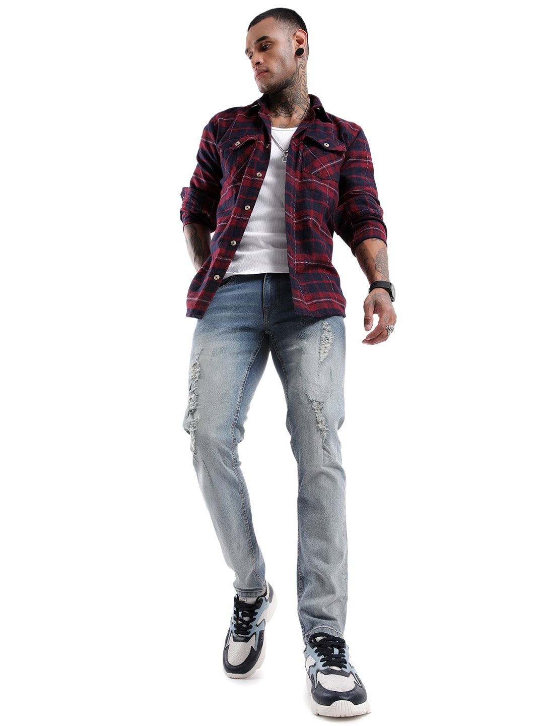 Heavy Distressed Medstone Denim Jeans