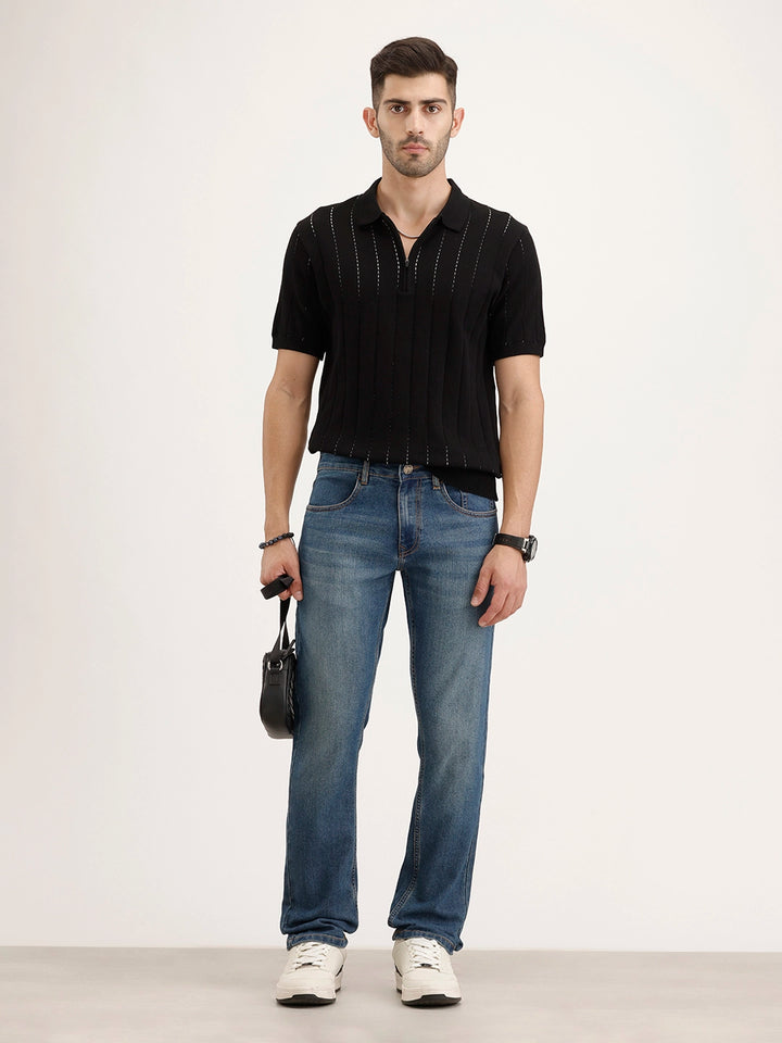 Faded Straight Fit Denim Jeans | Light Blue