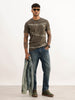 Washed Slim Fit Placement Printed T-Shirt | Olive
