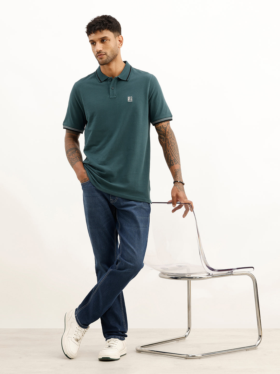 Slim Fit Tipping Collar Polo T-Shirt | Green